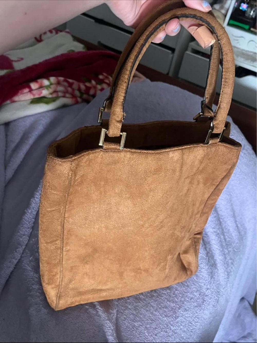 Boho western Victorias Secret Angel Faux Suede Tote Bag Purse Camel/tan. - Picture 2 of 3